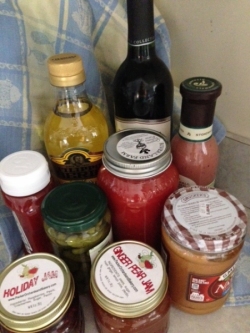 Assorted bottles are offered as raffle items.